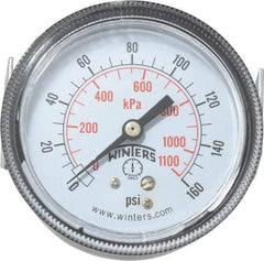 Winters - 2-1/2" Dial, 1/4 Thread, 0-160 Scale Range, Pressure Gauge - U-Clamp Panel Mount, Center Back Connection Mount, Accurate to 2.5% of Scale - Americas Industrial Supply