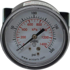 Winters - 2-1/2" Dial, 1/4 Thread, 0-200 Scale Range, Pressure Gauge - U-Clamp Panel Mount, Center Back Connection Mount, Accurate to 2.5% of Scale - Americas Industrial Supply