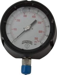 Winters - 4-1/2" Dial, 1/2 Thread, 0-100 Scale Range, Pressure Gauge - Lower Connection Mount, Accurate to 0.5% of Scale - Americas Industrial Supply