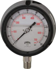 Winters - 4-1/2" Dial, 1/2 Thread, 0-100 Scale Range, Pressure Gauge - Lower Connection Mount, Accurate to 0.5% of Scale - Americas Industrial Supply