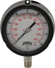 Winters - 4-1/2" Dial, 1/2 Thread, 0-160 Scale Range, Pressure Gauge - Lower Connection Mount, Accurate to 0.5% of Scale - Americas Industrial Supply