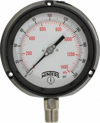 Winters - 4-1/2" Dial, 1/2 Thread, 0-200 Scale Range, Pressure Gauge - Lower Connection Mount, Accurate to 0.5% of Scale - Americas Industrial Supply