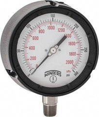Winters - 4-1/2" Dial, 1/2 Thread, 0-300 Scale Range, Pressure Gauge - Lower Connection Mount, Accurate to 0.5% of Scale - Americas Industrial Supply