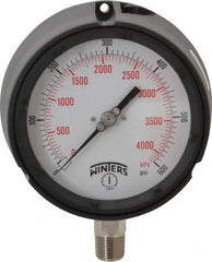Winters - 4-1/2" Dial, 1/2 Thread, 0-600 Scale Range, Pressure Gauge - Lower Connection Mount, Accurate to 0.5% of Scale - Americas Industrial Supply