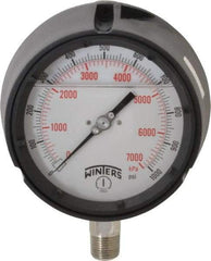 Winters - 4-1/2" Dial, 1/2 Thread, 0-1,000 Scale Range, Pressure Gauge - Lower Connection Mount, Accurate to 0.5% of Scale - Americas Industrial Supply