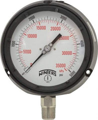 Winters - 4-1/2" Dial, 1/2 Thread, 0-5,000 Scale Range, Pressure Gauge - Lower Connection Mount, Accurate to 0.5% of Scale - Americas Industrial Supply