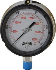 Winters - 4-1/2" Dial, 1/2 Thread, 0-5,000 Scale Range, Pressure Gauge - Lower Connection Mount, Accurate to 0.5% of Scale - Americas Industrial Supply