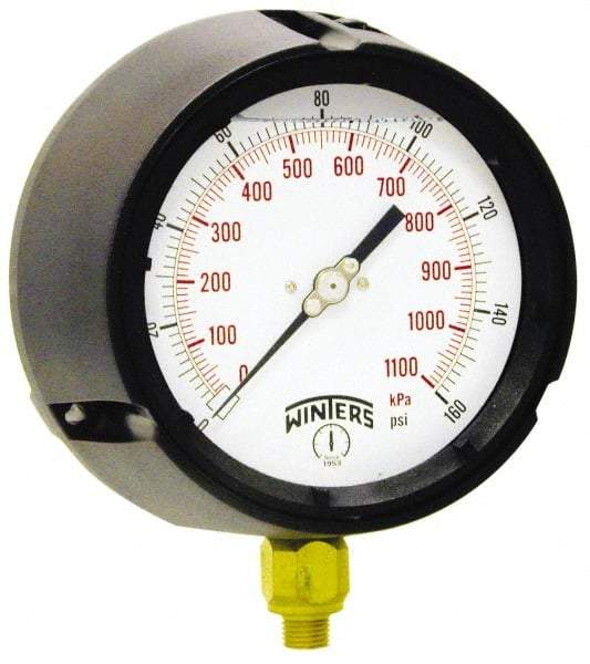 Winters - 4-1/2" Dial, 1/4 Thread, 0-30 Scale Range, Pressure Gauge - Lower Connection Mount, Accurate to 0.5% of Scale - Americas Industrial Supply
