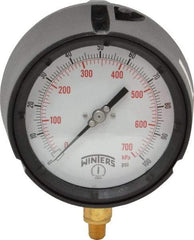 Winters - 4-1/2" Dial, 1/4 Thread, 0-100 Scale Range, Pressure Gauge - Lower Connection Mount, Accurate to 0.5% of Scale - Americas Industrial Supply