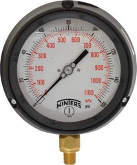 Winters - 4-1/2" Dial, 1/4 Thread, 0-160 Scale Range, Pressure Gauge - Lower Connection Mount, Accurate to 0.5% of Scale - Americas Industrial Supply