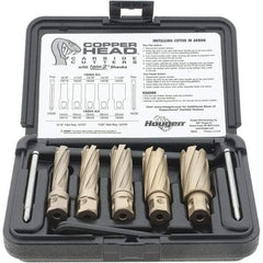 Hougen - 8 Piece, 9/16 to 1-1/16" Cutter Diam, 2" Cutting Depth, Carbide-Tipped Annular Cutter Set - Bright Finish, 3/4" Shank Diam, 9/16, 11/16, 13/16, 15/16, 1-1/16" Cutter Diams, 2 Flats on Shank - Americas Industrial Supply