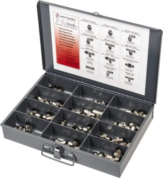 Value Collection - 36 Piece, Push to Connect Fitting Kit - Mixed Universal Threads, 10mm Tube - Americas Industrial Supply