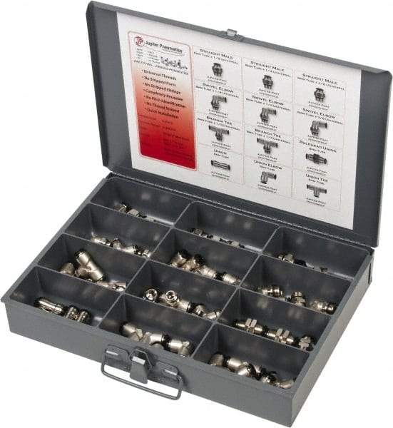 Value Collection - 60 Piece, Push to Connect Fitting Kit - Mixed Universal Threads, 8mm Tube - Americas Industrial Supply