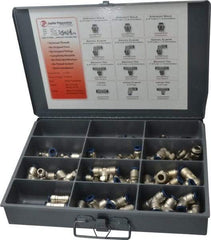 Value Collection - 60 Piece, Push to Connect Fitting Kit - Mixed Universal Threads, 3/8" Tube - Americas Industrial Supply