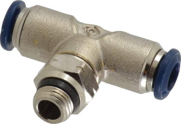 Value Collection - 1/4" Outside Diam, 1/8 Universal, Nickel Plated Brass Push-to-Connect Tube Male Swivel Branch Tee - 250 Max psi, Tube to Universal Thread Connection, Buna O-Ring - Americas Industrial Supply