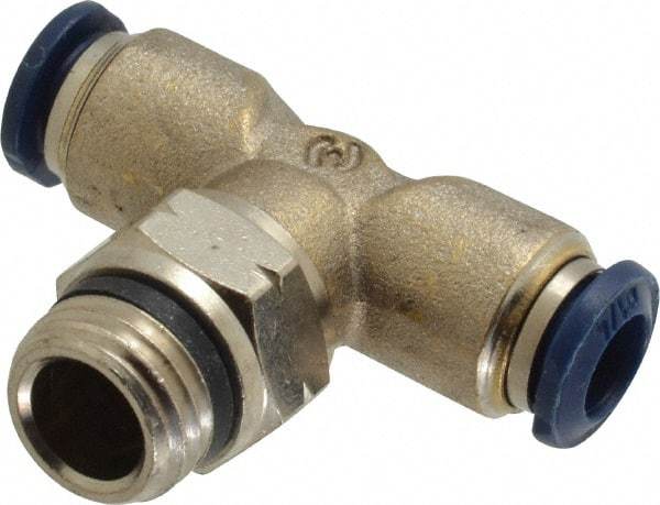 Value Collection - 1/4" Outside Diam, 1/4 Universal, Nickel Plated Brass Push-to-Connect Tube Male Swivel Branch Tee - 250 Max psi, Tube to Universal Thread Connection, Buna O-Ring - Americas Industrial Supply