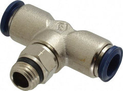Value Collection - 3/8" Outside Diam, 1/4 Universal, Nickel Plated Brass Push-to-Connect Tube Male Swivel Branch Tee - 250 Max psi, Tube to Universal Thread Connection, Buna O-Ring - Americas Industrial Supply