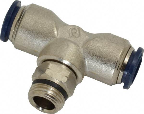 Value Collection - 1/2" Outside Diam, 3/8 Universal, Nickel Plated Brass Push-to-Connect Tube Male Swivel Branch Tee - 250 Max psi, Tube to Universal Thread Connection, Buna O-Ring - Americas Industrial Supply