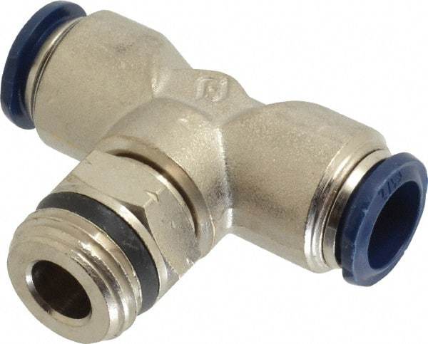 Value Collection - 1/2" Outside Diam, 1/2 Universal, Nickel Plated Brass Push-to-Connect Tube Male Swivel Branch Tee - 250 Max psi, Tube to Universal Thread Connection, Buna O-Ring - Americas Industrial Supply