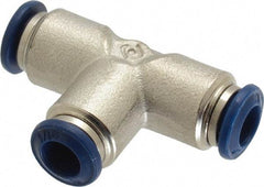 Value Collection - 1/4" Outside Diam, Nickel Plated Brass Push-to-Connect Tube Union Tee - 250 Max psi, Tube to Tube Connection, Buna O-Ring - Americas Industrial Supply