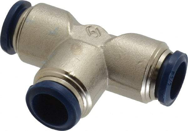 Value Collection - 1/2" Outside Diam, Nickel Plated Brass Push-to-Connect Tube Union Tee - 250 Max psi, Tube to Tube Connection, Buna O-Ring - Americas Industrial Supply
