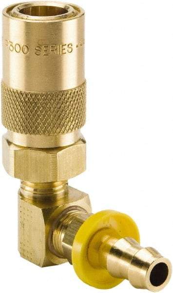 Parker - Nonthreaded Brass Hydraulic Hose Push-Lok Hose Barb Coupler & 90° Fitting - 200 psi, 12 GPM, 1/2" Hose Diam, Series Moldmate - Americas Industrial Supply