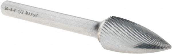 M.A. Ford - 1/2" Cut Diam, 1/4" Shank Diam, Tree Head Double Cut Burr - Carbide, Point End, 1" LOC, 3" OAL - Americas Industrial Supply