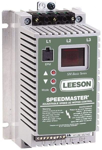 Leeson - Single Phase, 208-240 Volt, 1/2 hp, Frequency Drive, Inverter & Speed Control - 3.64" Wide x 3.26" Deep x 5-3/4" High, Open Chassis - Americas Industrial Supply