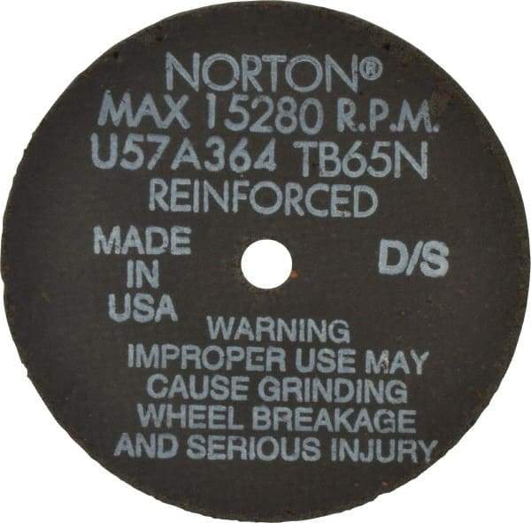 Norton - 4" 36 Grit Aluminum Oxide Cutoff Wheel - 1/16" Thick, 3/8" Arbor, 19,100 Max RPM, Use with Die Grinders - Americas Industrial Supply