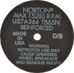 Norton - 4" 36 Grit Aluminum Oxide Cutoff Wheel - 1/16" Thick, 3/8" Arbor, 19,100 Max RPM, Use with Die Grinders - Americas Industrial Supply