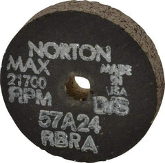 Norton - 2-1/2" Diam x 3/8" Hole x 1/2" Thick, R Hardness, 24 Grit Surface Grinding Wheel - Aluminum Oxide, Type 1, Very Coarse Grade, 21,700 Max RPM, No Recess - Americas Industrial Supply