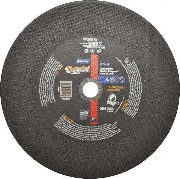 Norton - 12" Aluminum Oxide Cutoff Wheel - 7/64" Thick, 1" Arbor, 5,095 Max RPM, Use with Stationary Tools - Americas Industrial Supply