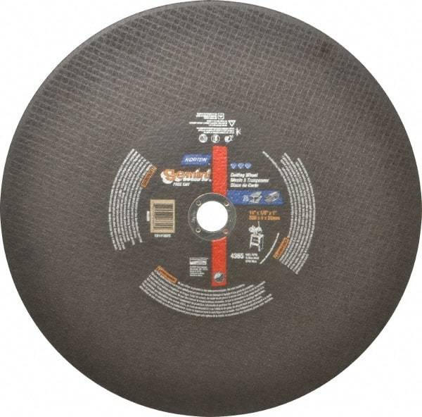 Norton - 14" Aluminum Oxide Cutoff Wheel - 1/8" Thick, 1" Arbor, 4,365 Max RPM, Use with Stationary Tools - Americas Industrial Supply