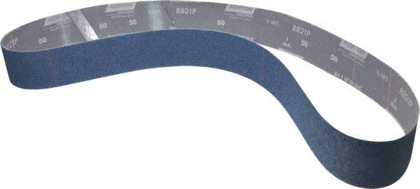 Norton - 2-1/2" Wide x 60" OAL, 50 Grit, Zirconia Alumina Abrasive Belt - Zirconia Alumina, Coarse, Coated, Y Weighted Cloth Backing, Dry, Series R821 - Americas Industrial Supply