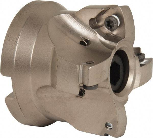 Seco - 4 Inserts, 1.34" Cutter Diam, 0.08" Max Depth of Cut, Indexable High-Feed Face Mill - 3/4" Arbor Hole Diam, 0.32" Keyway Width, 1.6" High, R220.21 Toolholder, 218.19-160.. Inserts, Series R220.21 - Americas Industrial Supply