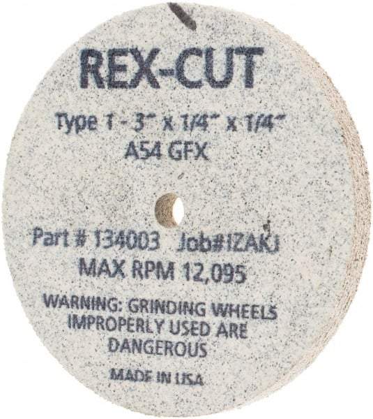 Rex Cut Product - 3" Diam x 1/4" Hole x 1/4" Thick, 54 Grit Surface Grinding Wheel - Aluminum Oxide, Type 1, Coarse Grade, 12,095 Max RPM, Rubber Bond, No Recess - Americas Industrial Supply
