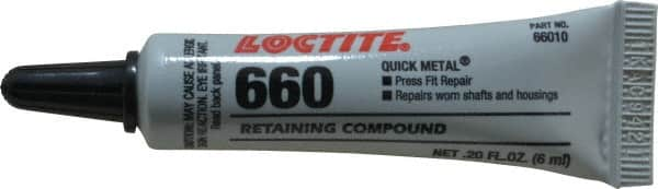 Loctite - 6 mL Tube, Silver, High Strength Paste Retaining Compound - Series 660, 24 hr Full Cure Time, Heat Removal - Americas Industrial Supply