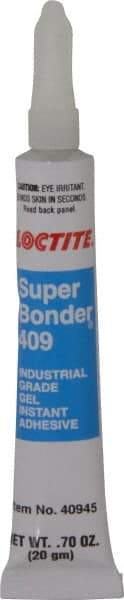 Loctite - 0.70 oz Tube Clear Instant Adhesive - Series 409, 75 sec Working Time, 24 hr Full Cure Time, Bonds to Metal, Plastic & Rubber - Americas Industrial Supply