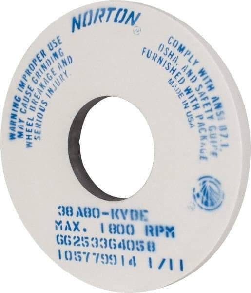 Norton - 14" Diam x 5" Hole x 1" Thick, K Hardness, 80 Grit Surface Grinding Wheel - Aluminum Oxide, Type 1, Medium Grade, 1,800 Max RPM, Vitrified Bond, No Recess - Americas Industrial Supply