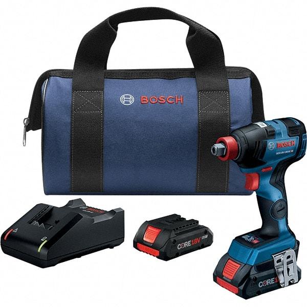 Bosch - 18 Volt, 1/4" Drive, 1,800 In/Lb Torque, Cordless Impact Driver - Pistol Grip Handle, 1100, 2300, 3400 RPM, 2 Lithium-Ion Batteries Included - Americas Industrial Supply