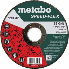 Metabo - 4-1/2" Diam, 7/8" Hole, 36 Grit Ceramic Alumina Fiber Disc - Americas Industrial Supply