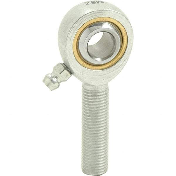 Tritan - 3/8" ID, 2-7/16" Max OD, 4,012 Lb Max Static Cap, Male Spherical Rod End - 3/8-24 RH, 1/2" Shank Diam, 1-1/4" Shank Length, Zinc Plated Carbon Steel with Sintered Oil Impregnated Bronze Raceway - Americas Industrial Supply