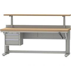 LISTA - 72 Wide x 30" Deep x 58" High, Butcher Block Electric Height Adjustable Workstation - Adjustable Height Legs, Classic Blue - Americas Industrial Supply