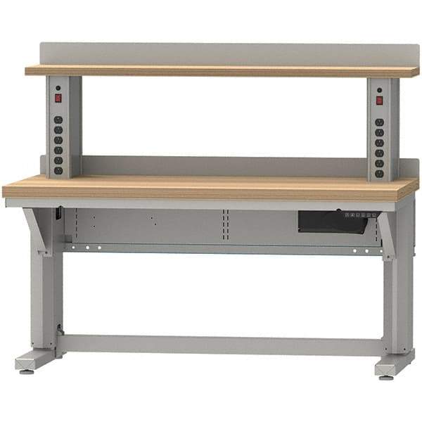 LISTA - 60 Wide x 30" Deep x 58" High, Butcher Block Electric Height Adjustable Workstation - Adjustable Height Legs, Classic Blue - Americas Industrial Supply