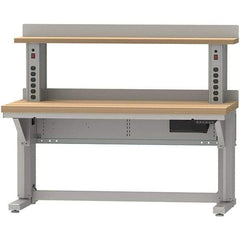 LISTA - 60 Wide x 30" Deep x 58" High, Butcher Block Electric Height Adjustable Workstation - Adjustable Height Legs, Classic Blue - Americas Industrial Supply