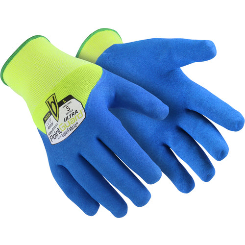 15G Hi-Vis Polyester Shell with Blue Sandy Nitrile 3/4 Dip (double Dip), Size L