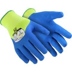 15G Hi-Vis Polyester Shell with Blue Sandy Nitrile 3/4 Dip (double Dip), Size L