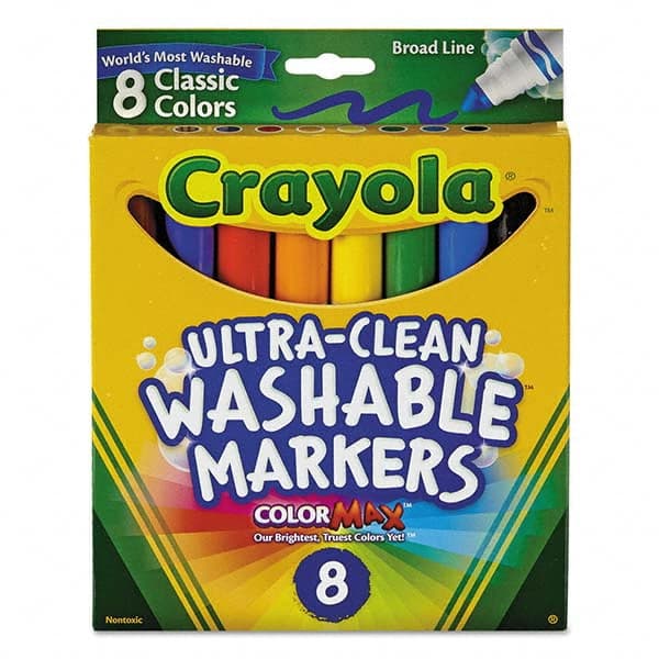 Crayola - Markers & Paintsticks Type: Washable Marker Color: Black; Blue; Brown; Green; Orange; Red; Violet; Yellow - Americas Industrial Supply