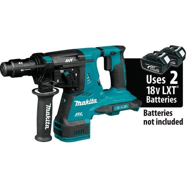 Makita - 36 Volt 1-1/8" SDS Plus Chuck Cordless Rotary Hammer - 5000 BPM, 0 to 980 RPM, Reversible - Americas Industrial Supply