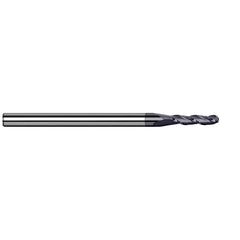 Ball End Mill: 0.1181″ Dia, 0.3543″ LOC, 4 Flute, Solid Carbide 50 mm OAL, 4 mm Shank Dia, 34 ° Helix, AlTiN Nano Coated, Single End